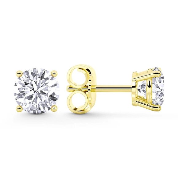 3.00ct Lab Grown Diamond Round Brilliant 4-Prong Stud Earrings in 14k Y Gold - Picture 2 of 6